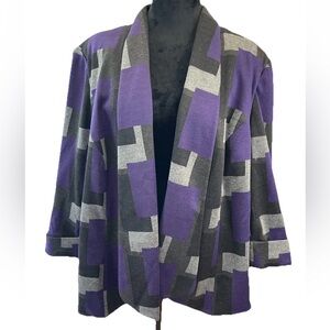 Kasper ladies plus 20W purple black gray Colorblock‎ open jacket lined 3/4 cuff